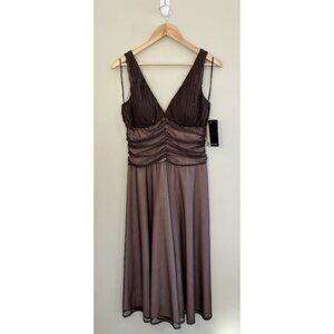 JS Boutique Y2K Dress Baby Doll Beading Ruching Tulle Sheer Brown Pink NWT‎